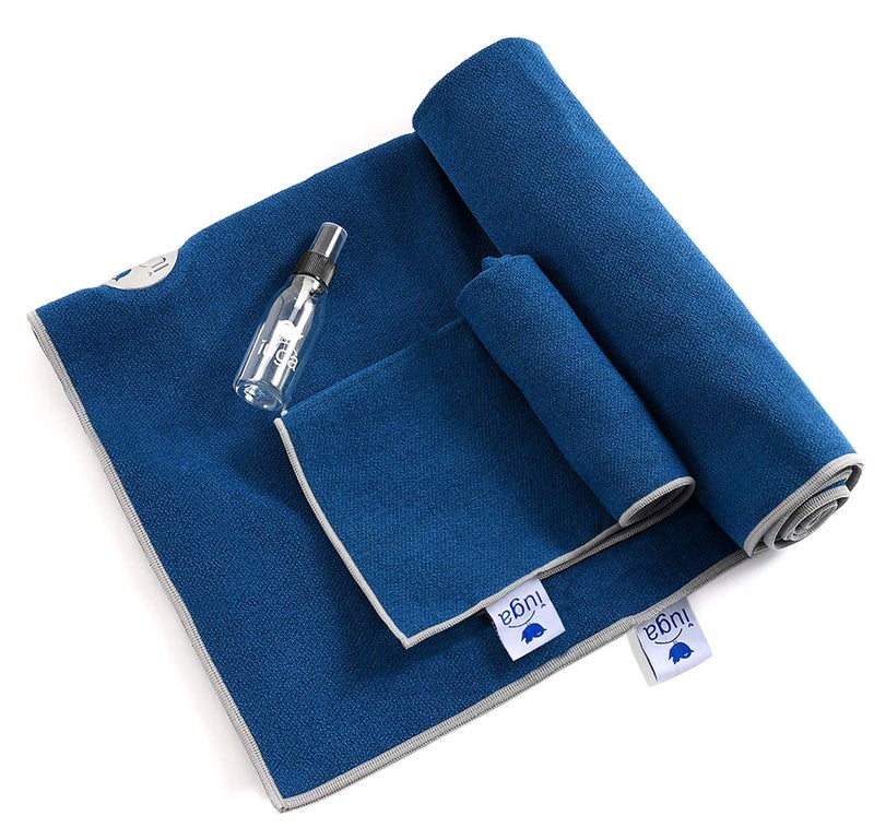 IUGA Non Slip Yoga Towel, Extra Thick Hot Yoga Towel + Hand Towel 2in1 Set with Corner Pockets Design, 100% Microfiber â€“ Non Slip, Super Absorbent and Quick Dry - Image 1